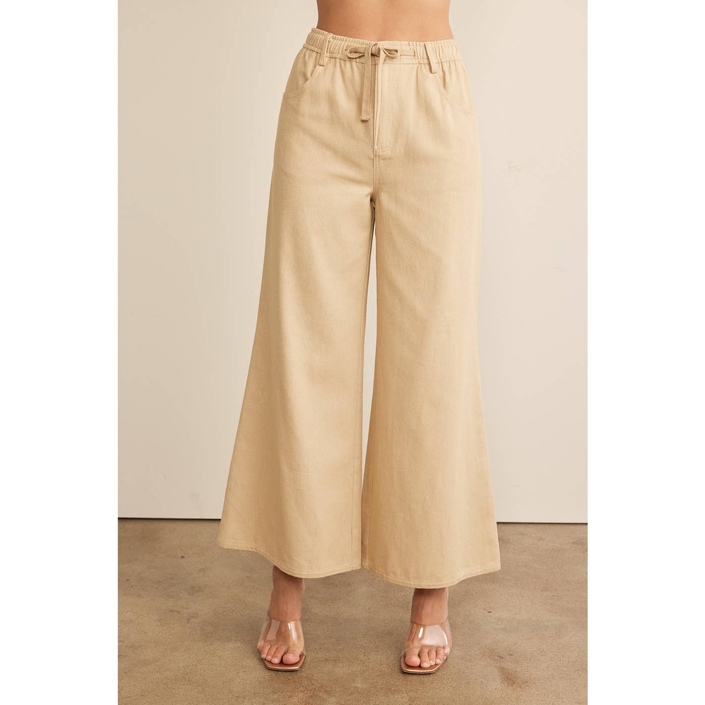 WIDE LEG DENIM PANTS WITH ELASTIC WAISTBAND