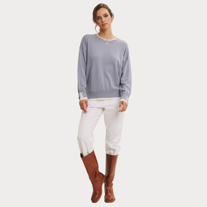 Lightweight Two-Tone Sweater | Soft Viscose Layered-Look Knit