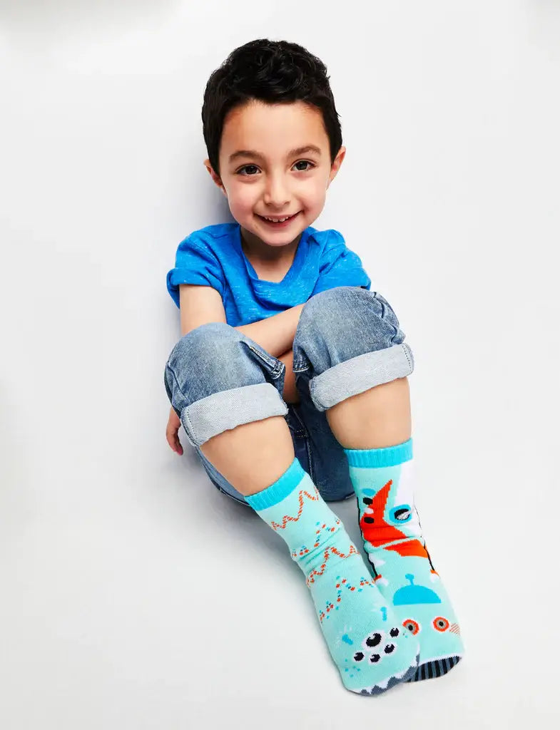 Robot & Alien Mismatched Non-Slip Socks for Toddlers