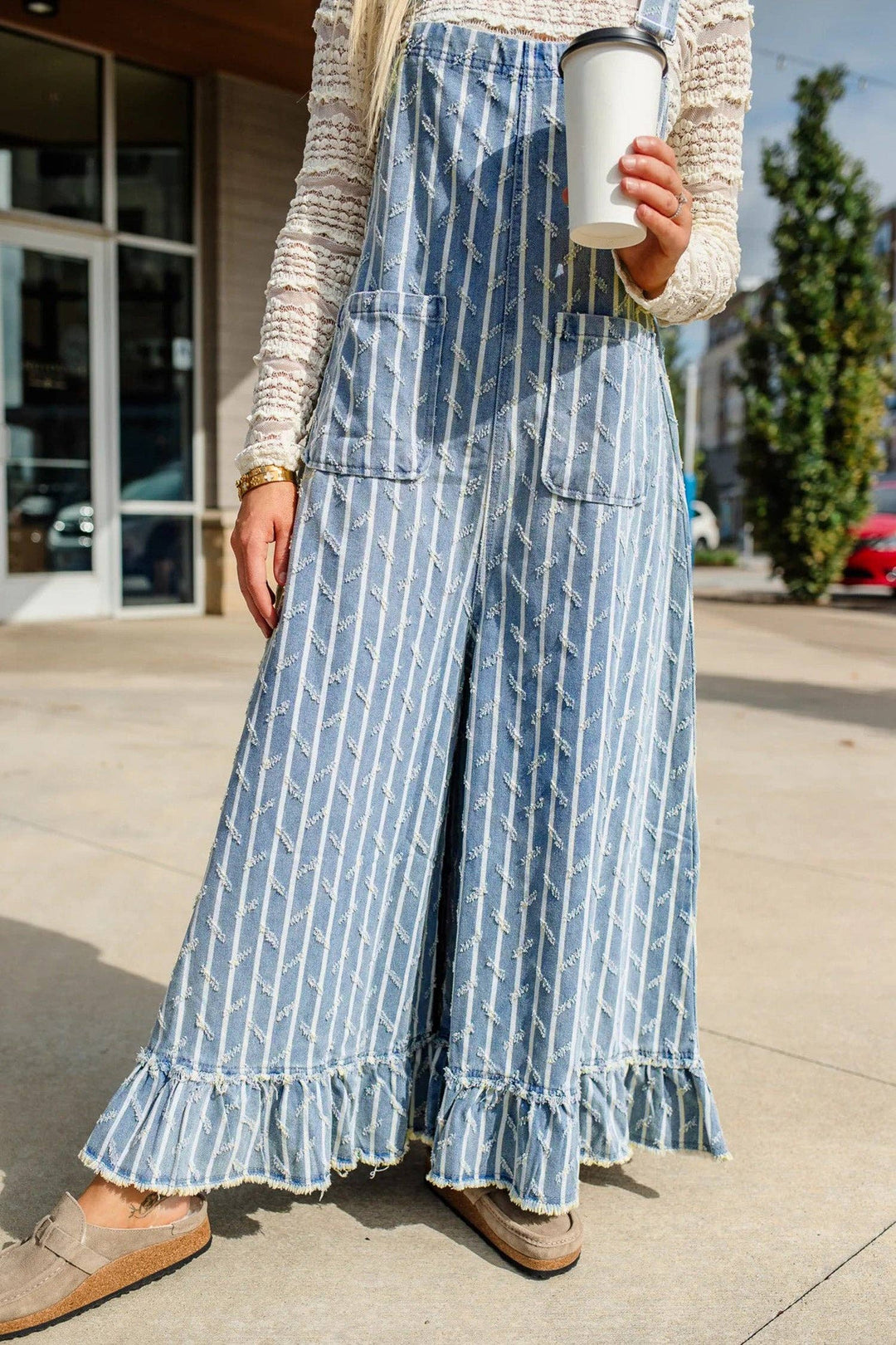 Bluebell Stripe Ruffle Overalls