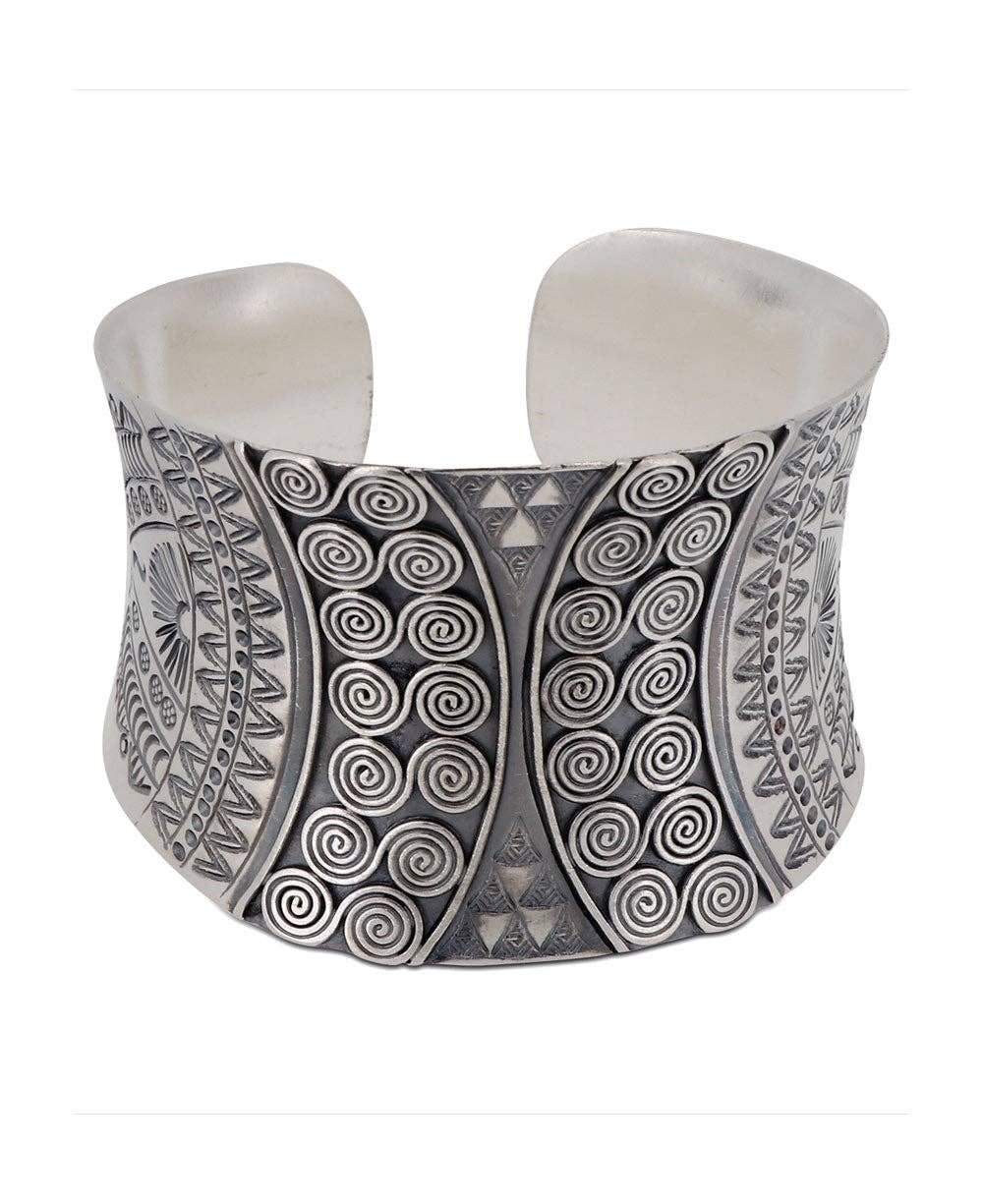 Hilltribe Silver Swirly Design Wide Cuff Bracelet