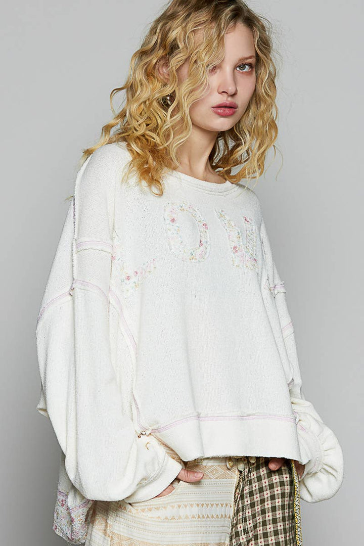 Round neck long sleeve LOVE solid top