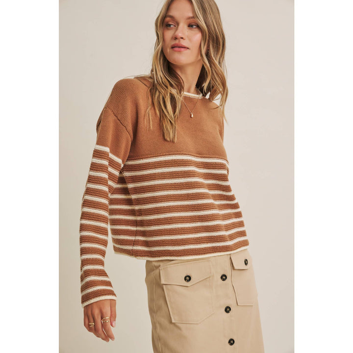 COZY CABIN CONTRAST STRIPE RELAXED SWEATER TOP