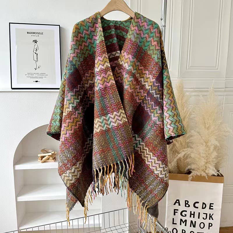 Bohemia vintage plaid Thermal shawl with tassel