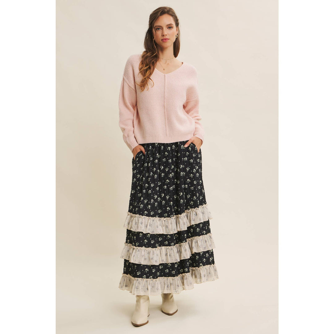 KIND TO PLANET WAFFLE SWEATER TOP WITH EXPOSED SEAM