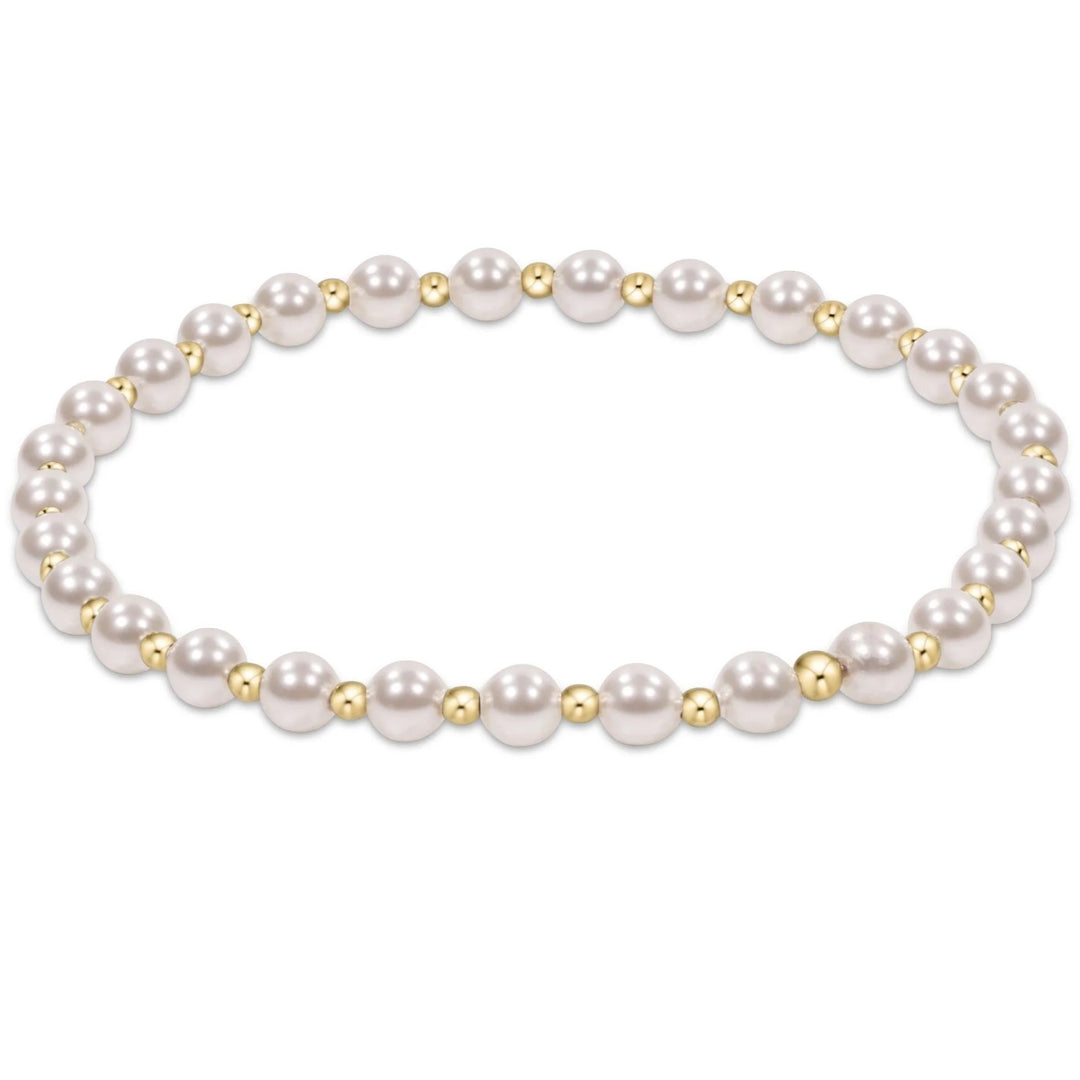 eNewton Grateful Pearl 4mm Gold Bracelet with white crystal pearls and 14kt gold-filled beads