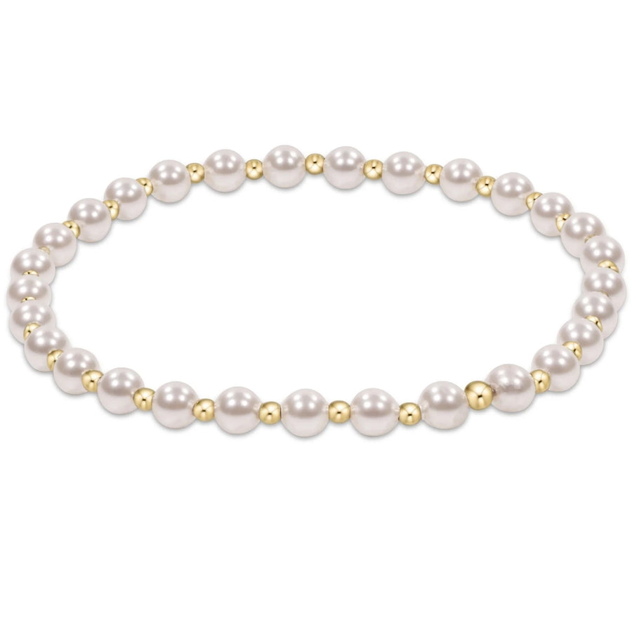 eNewton Grateful Pearl 4mm Gold Bracelet with white crystal pearls and 14kt gold-filled beads
