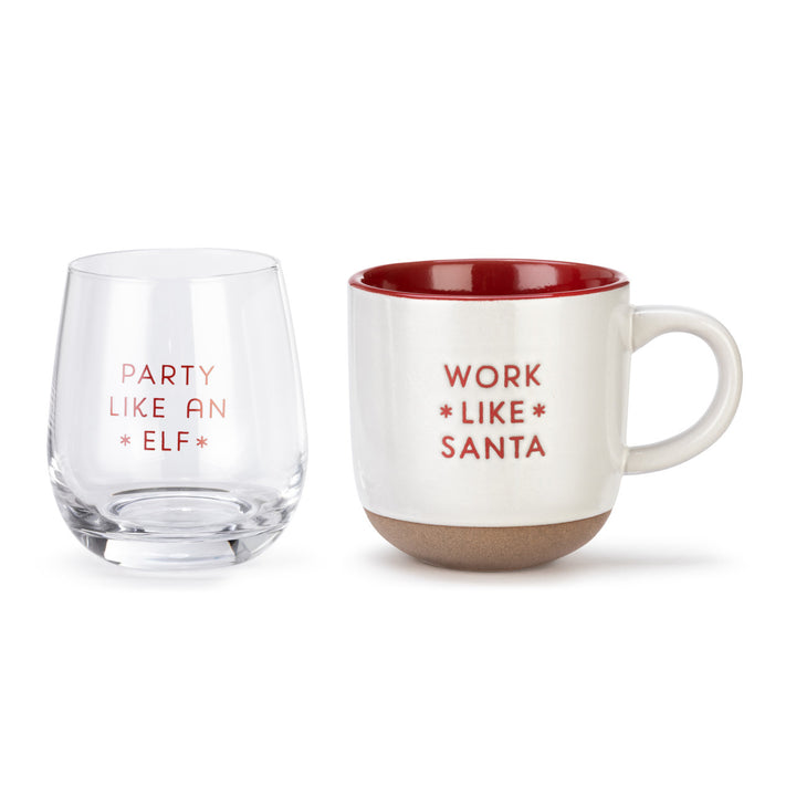 Santa & Elf Mug and Glass Set – Festive Holiday Drinkware Duo