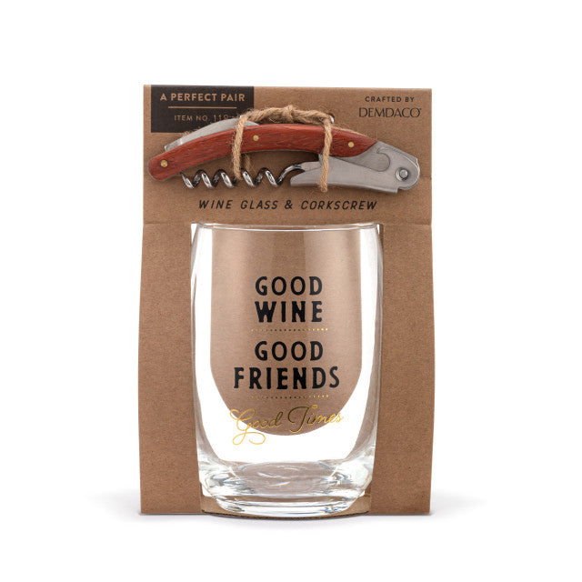 Good Friends Wine Glass & Corkscrew Set