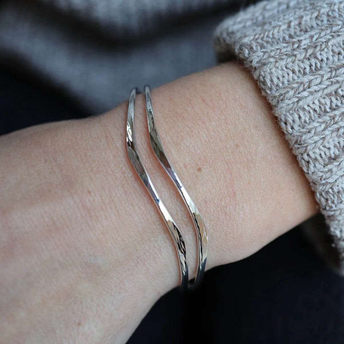 Hammered Double Wave Cuff