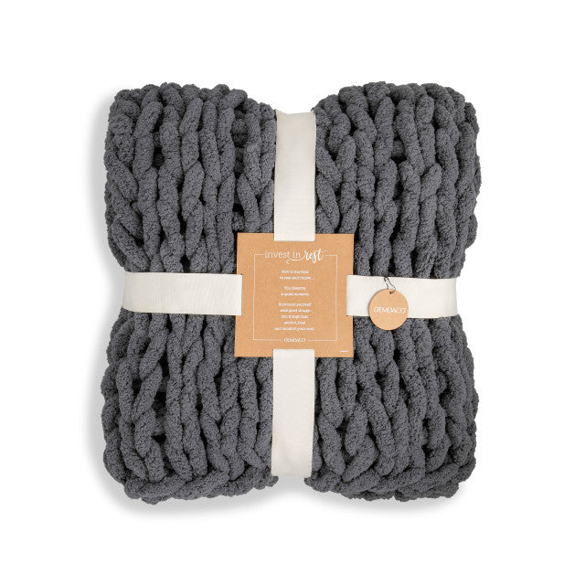 Chunky Knit Throw Blanket - Charcoal