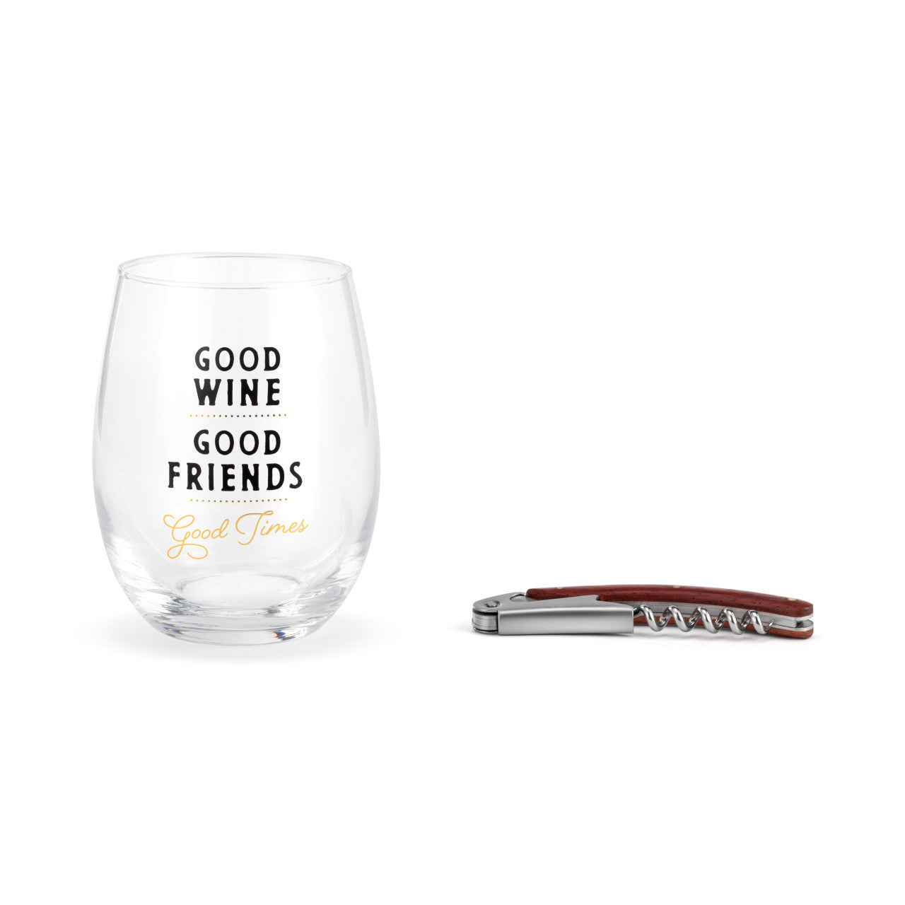 Good Friends Wine Glass & Corkscrew Set