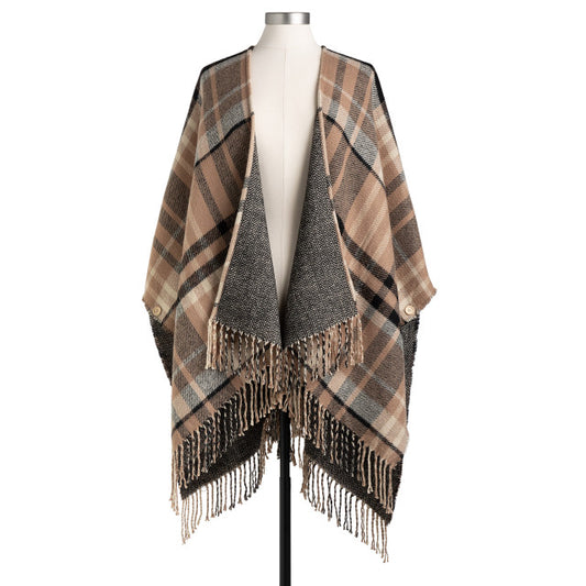 Reversible Plaid Kimono - Camel and Black