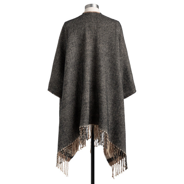 Reversible Plaid Kimono - Camel and Black